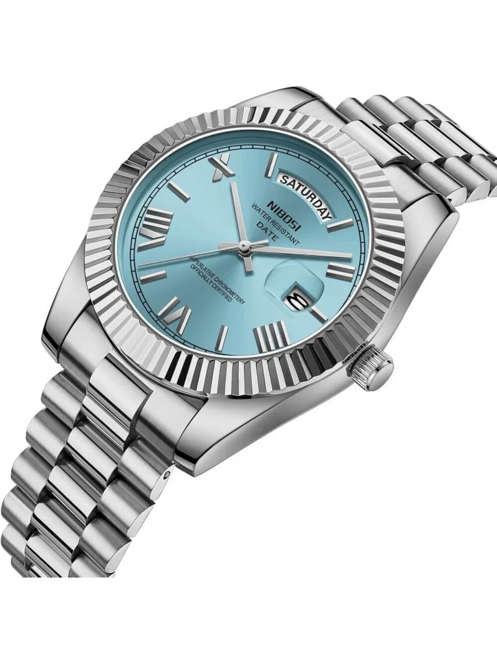 Nibosi Men's Silver Mint Blue Analog Quartz Stainless Waterproof Desiger Watch